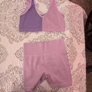 Colsie Purple and Pink Colorblock Top & Shorts Set